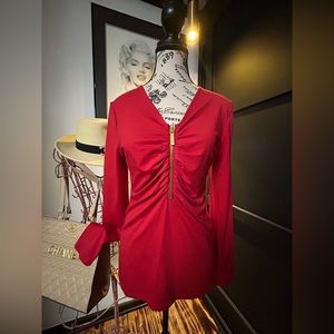 ❤️‍🔥NWT❤️‍🔥 Michael Kors• Zip up, ruched, crepe, long sleeve blouse